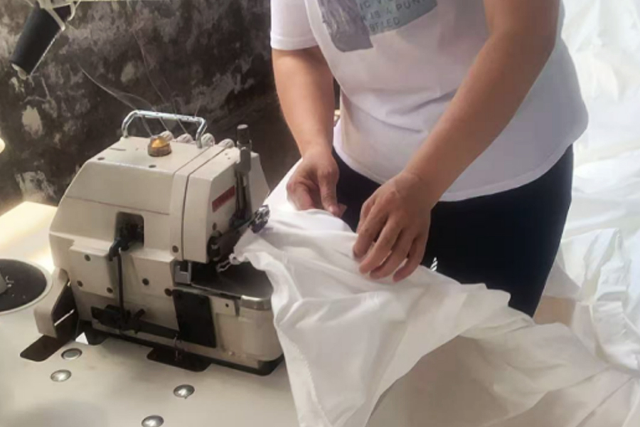 Mewarnai area kepala jahit kain abu-abu produksi pabrik